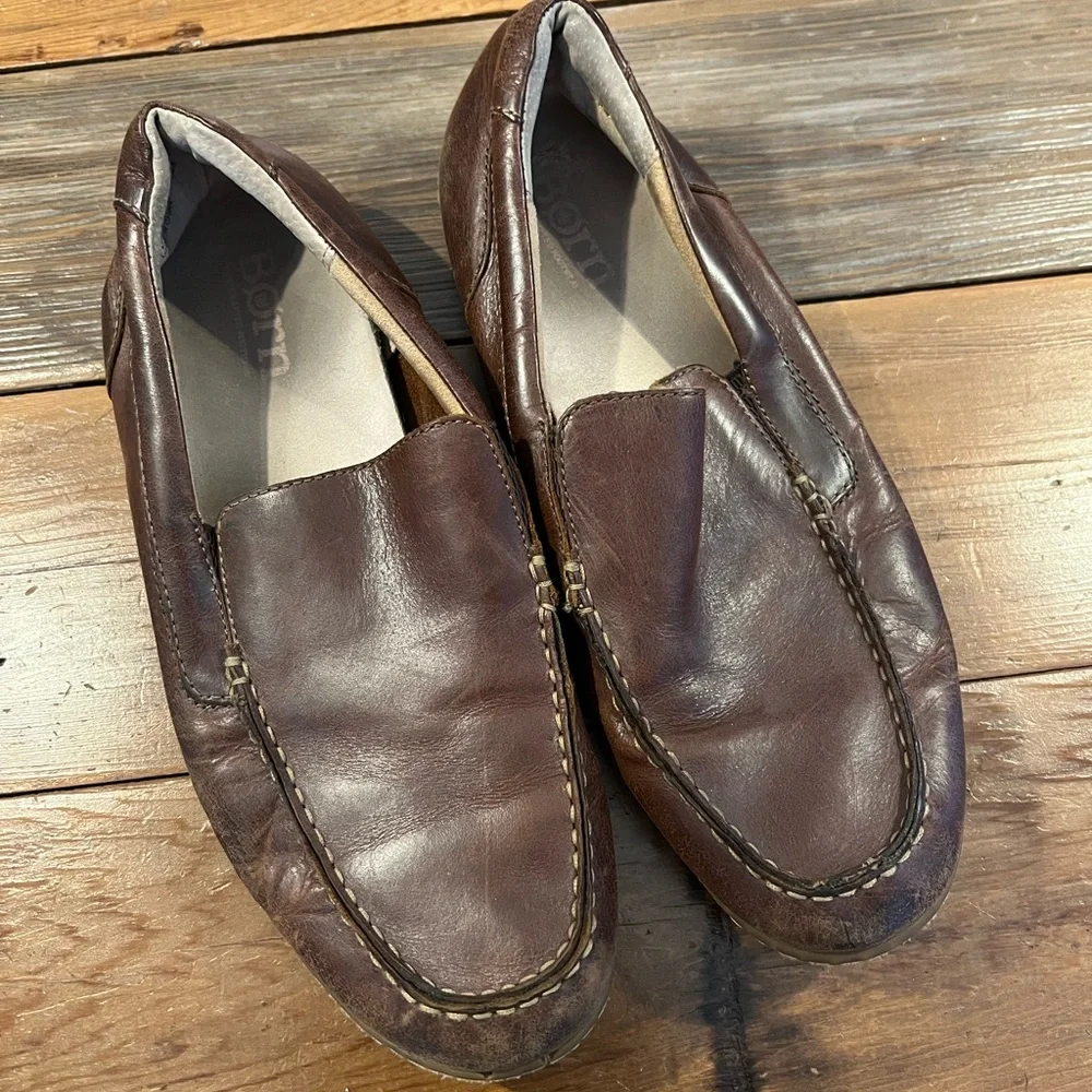 Born Shoes Men's Eberhard Brown Leather Moc Toe Slip-On Loafer Size 13 - Picture 2 of 5